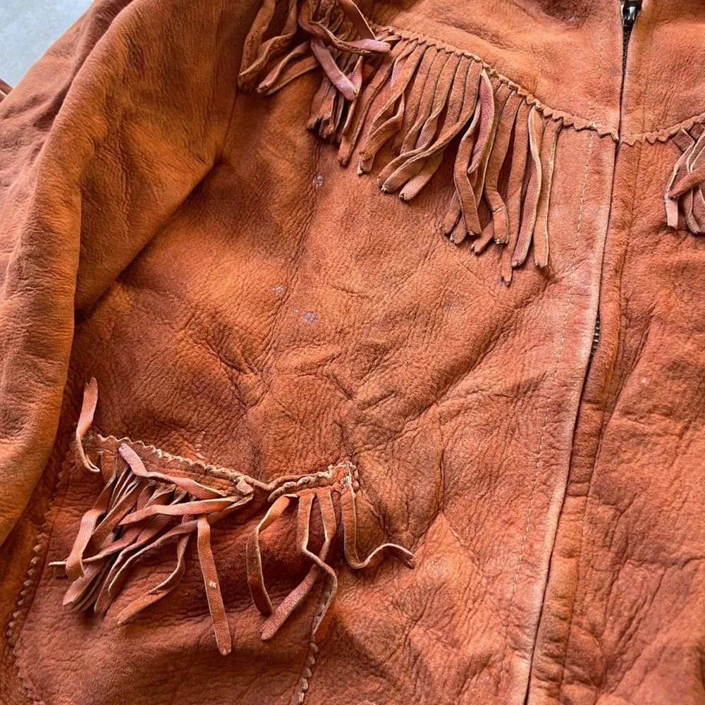 Vintage 1950s K-Bar-Z Ranchwear Kids Suede Fringe Jacket Burnt Orange Western